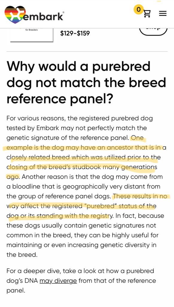 A text page with an article about the breed.