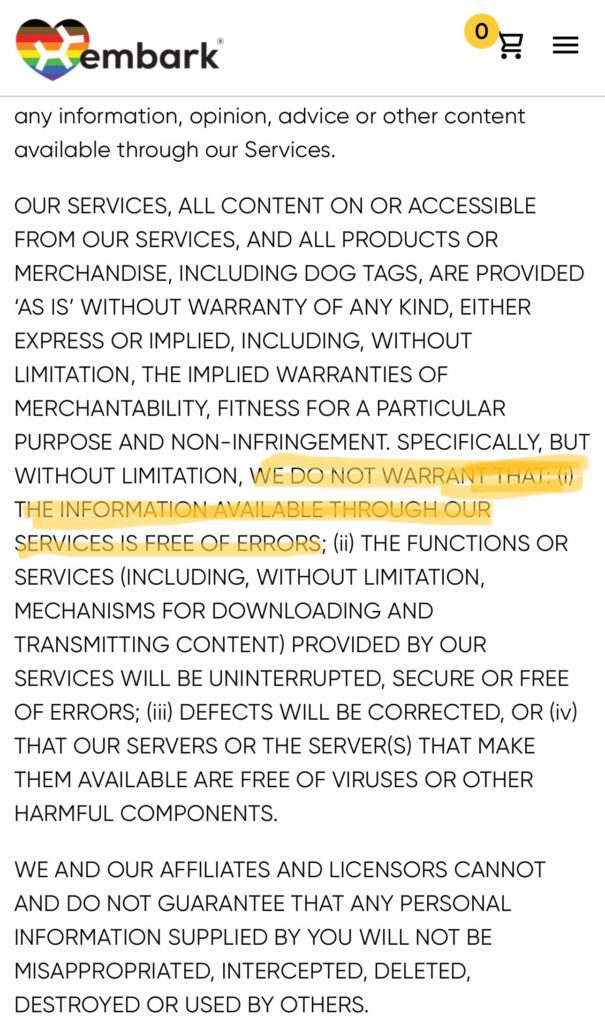 A text page with the word warranty and some other words.